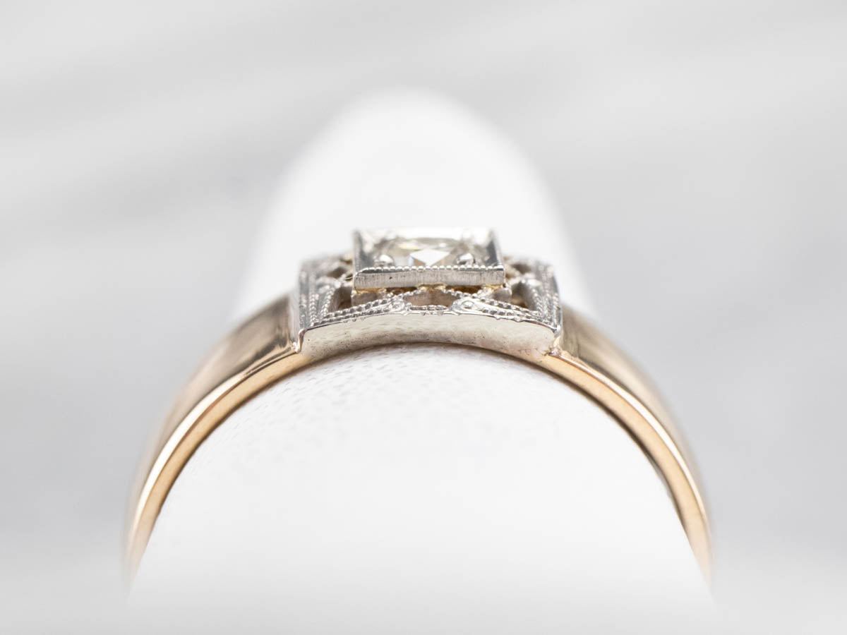Two Tone Gold Diamond Solitaire Engagement Ring