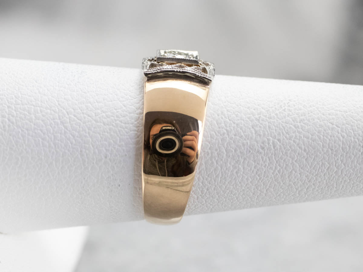 Two Tone Gold Diamond Solitaire Engagement Ring