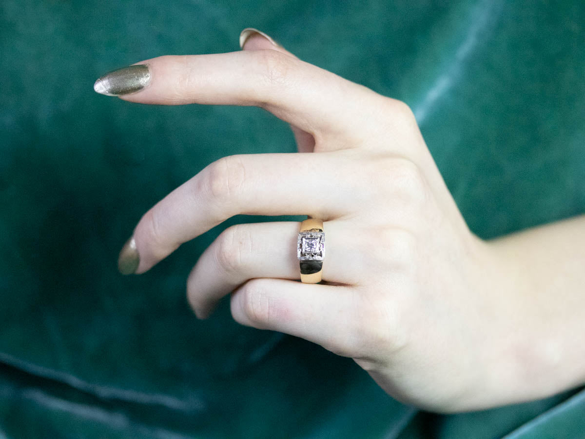 Two Tone Gold Diamond Solitaire Engagement Ring