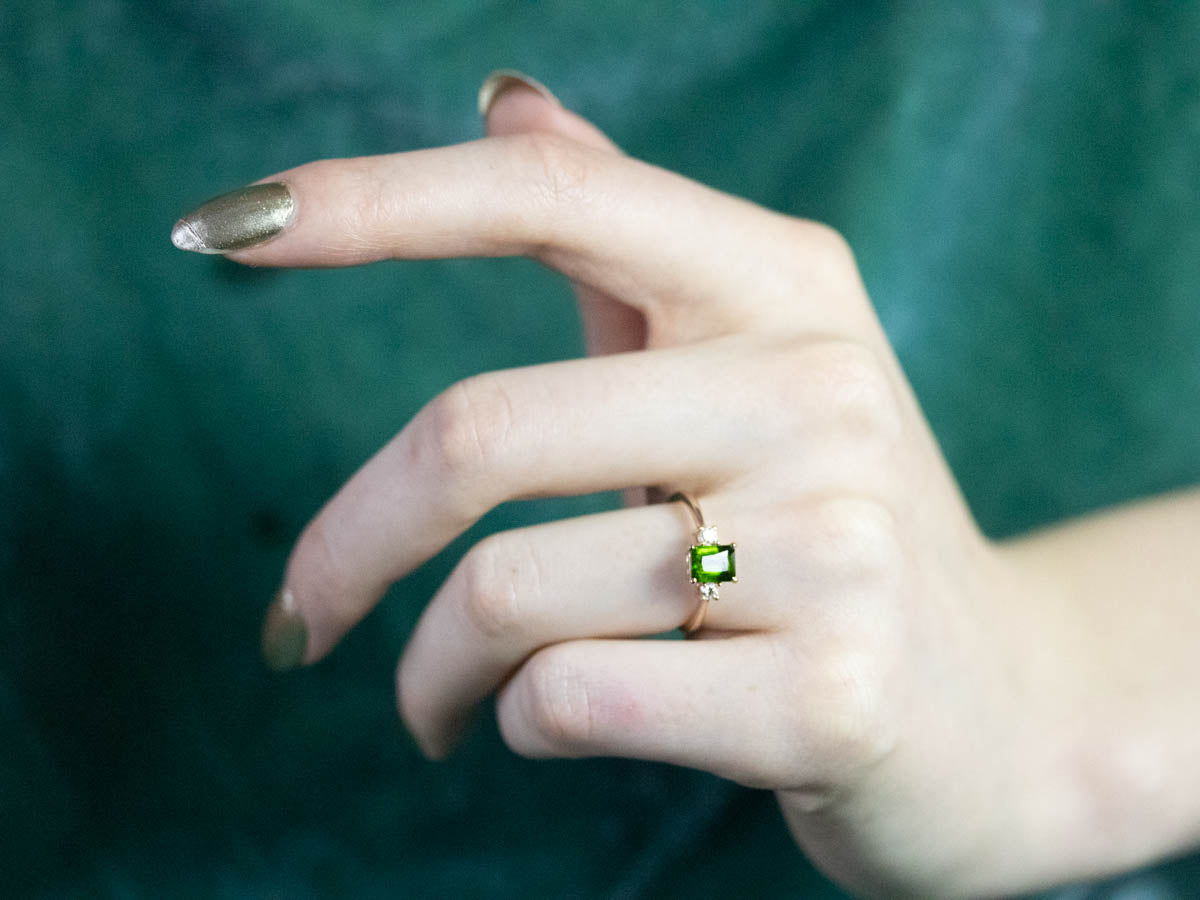 Demantoid Garnet and Diamond Ring