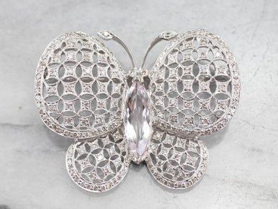Platinum Morganite Diamond Butterfly Brooch