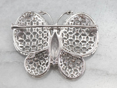 Platinum Morganite Diamond Butterfly Brooch