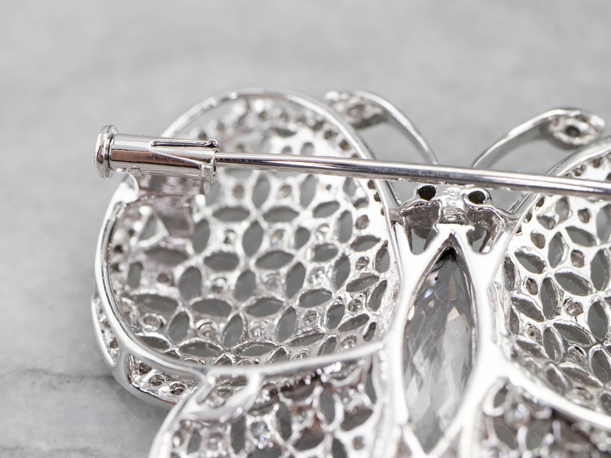 Platinum Morganite Diamond Butterfly Brooch