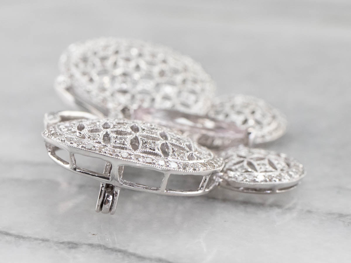 Platinum Morganite Diamond Butterfly Brooch