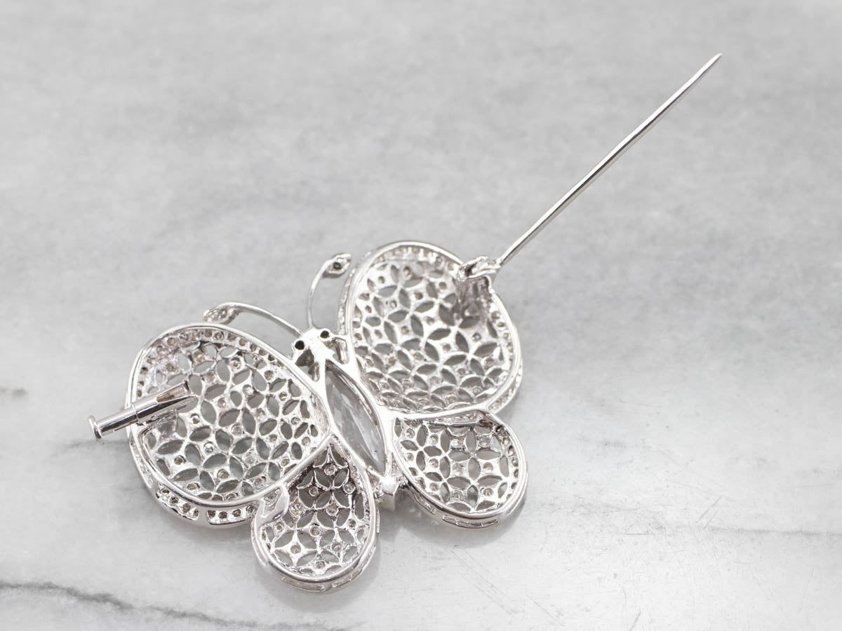 Platinum Morganite Diamond Butterfly Brooch