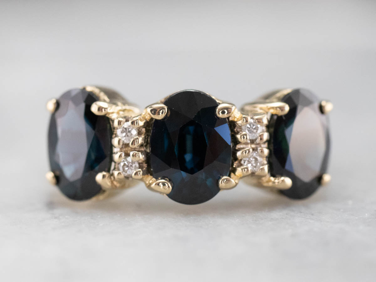 Gold Sapphire and Diamond Cocktail Band