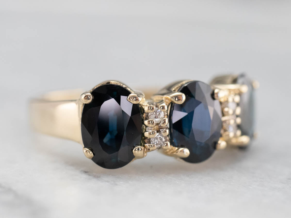 Gold Sapphire and Diamond Cocktail Band