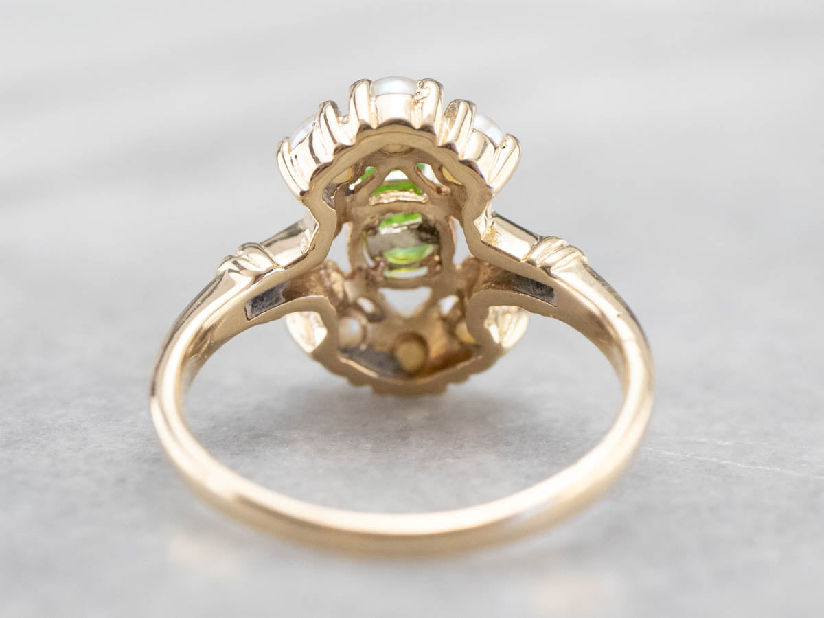 Vintage Demantoid Garnet and Pearl Dinner Ring