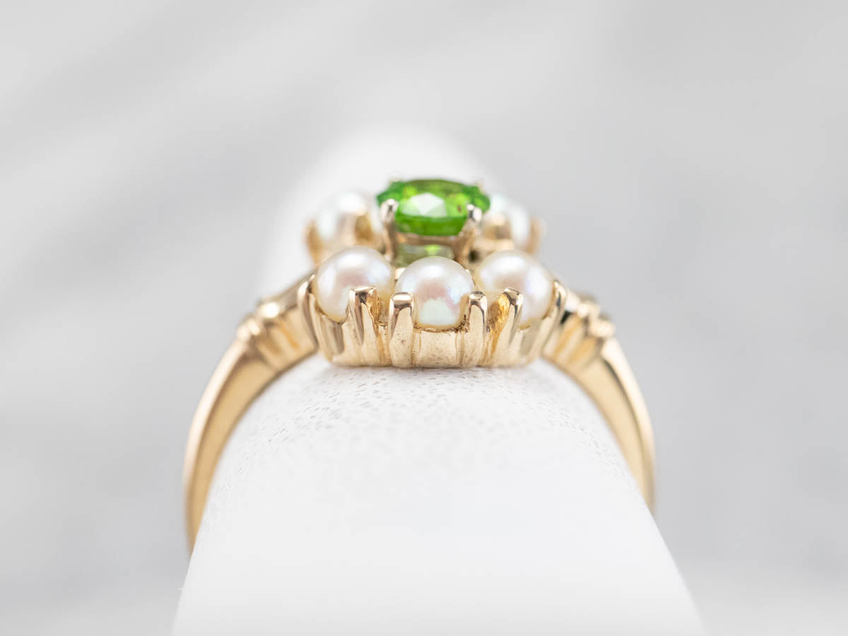 Vintage Demantoid Garnet and Pearl Dinner Ring