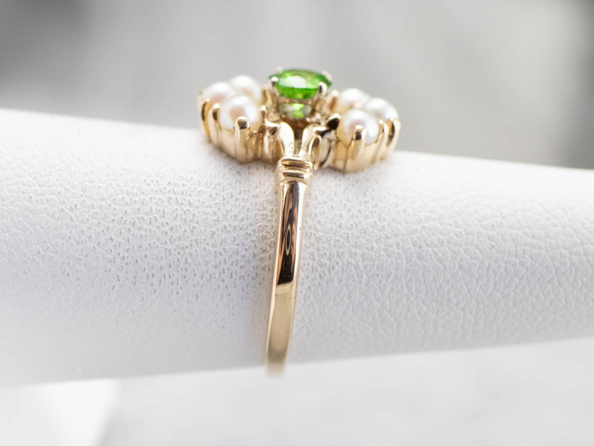 Vintage Demantoid Garnet and Pearl Dinner Ring