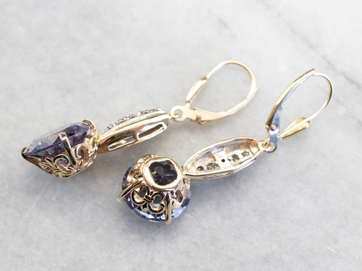 Pendientes colgantes de diamantes y alejandrita sintética