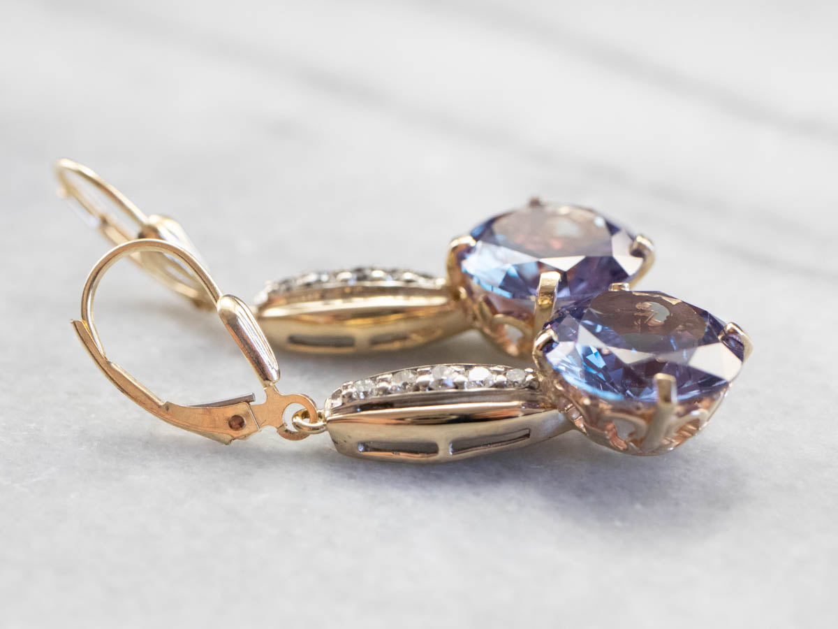 Pendientes colgantes de diamantes y alejandrita sintética