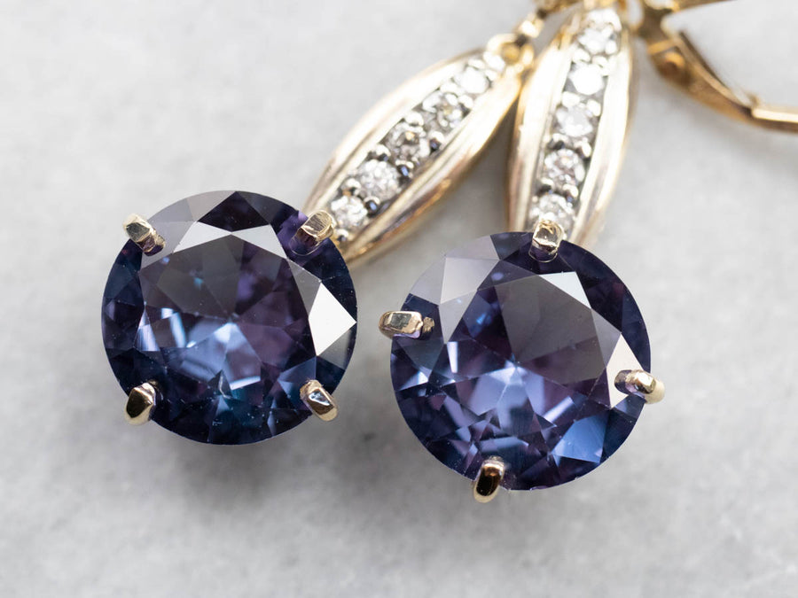 Synthetic Alexandrite Diamond Drop Earrings