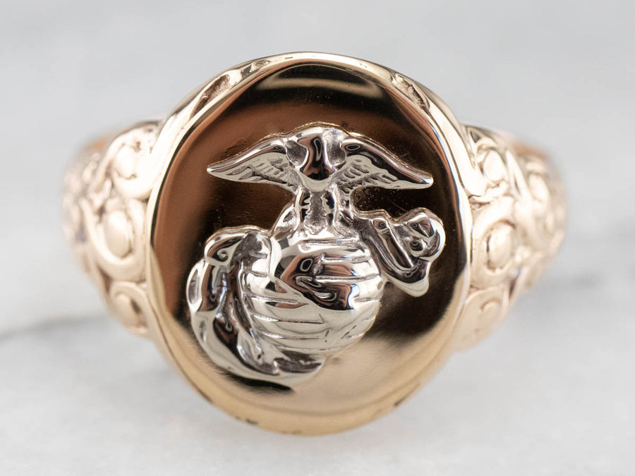 Two Toned Gold Marine Corps Signet Ring