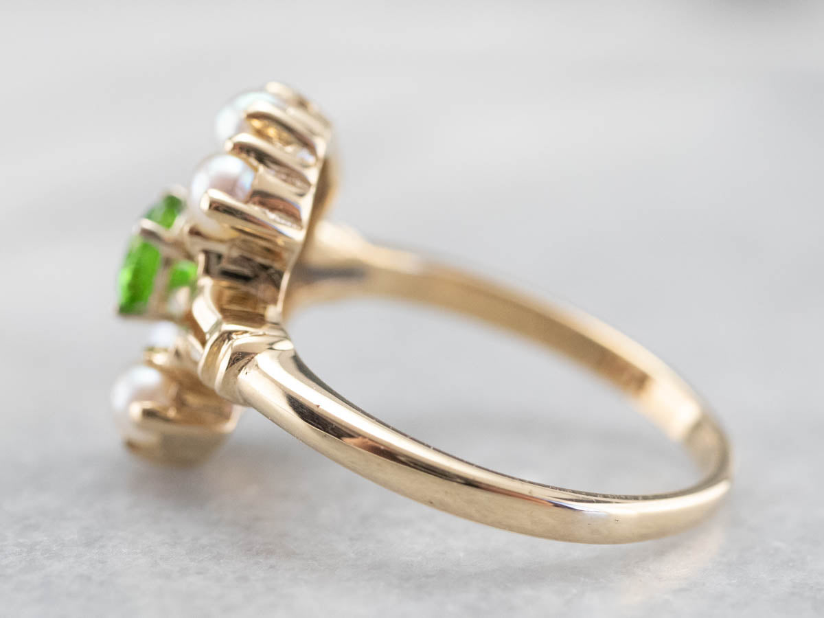 Vintage Demantoid Garnet and Pearl Dinner Ring