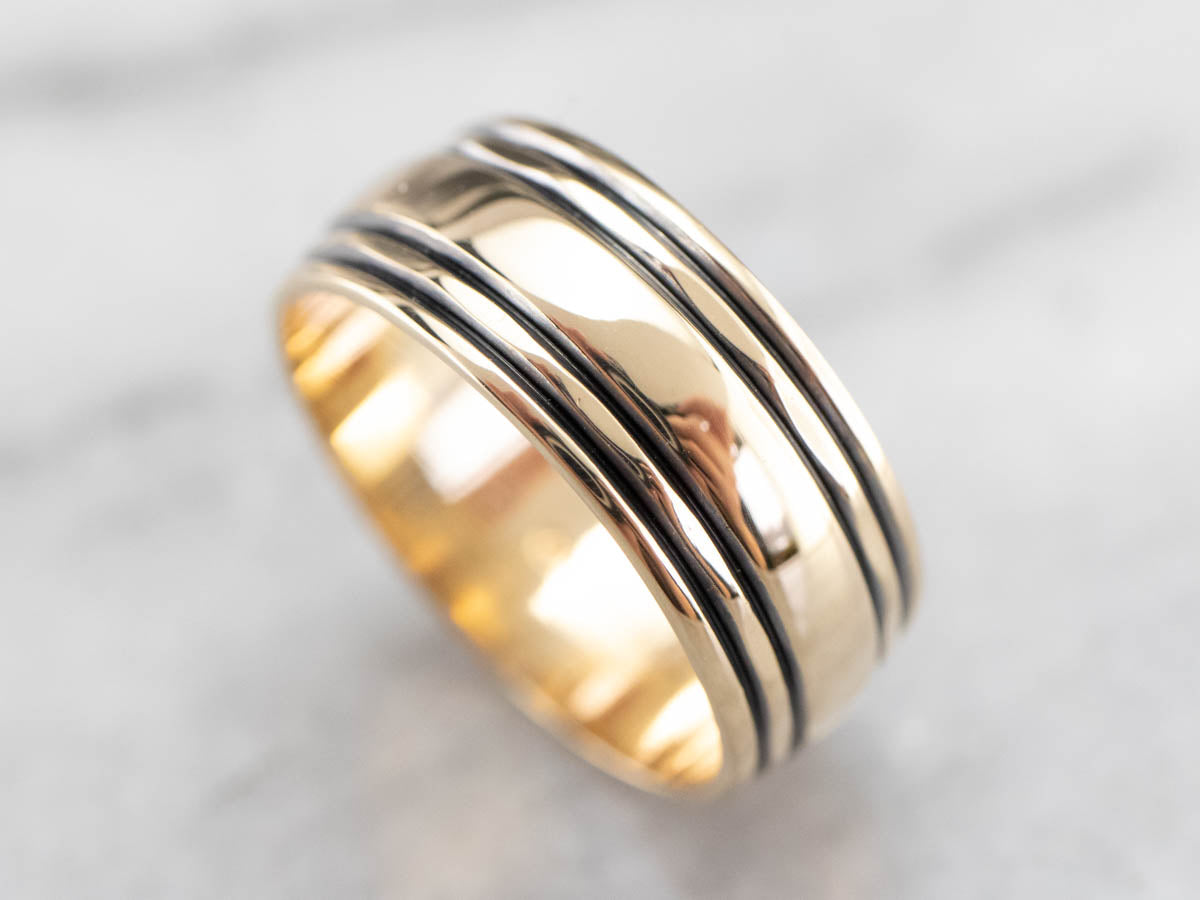 Striped Gold Wedding Band Ring