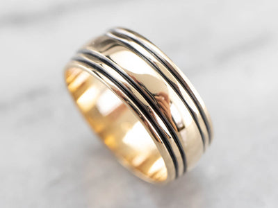 Striped Gold Wedding Band Ring