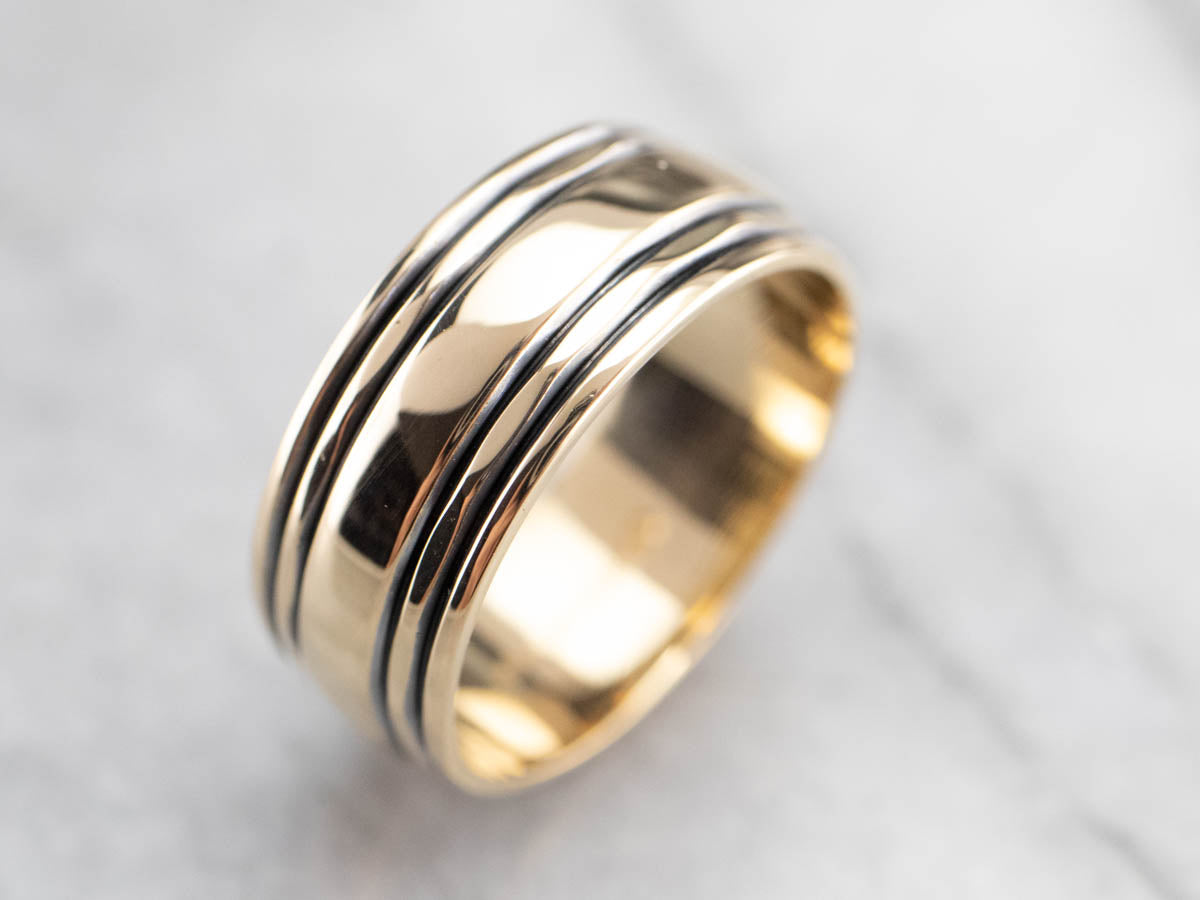 Striped Gold Wedding Band Ring