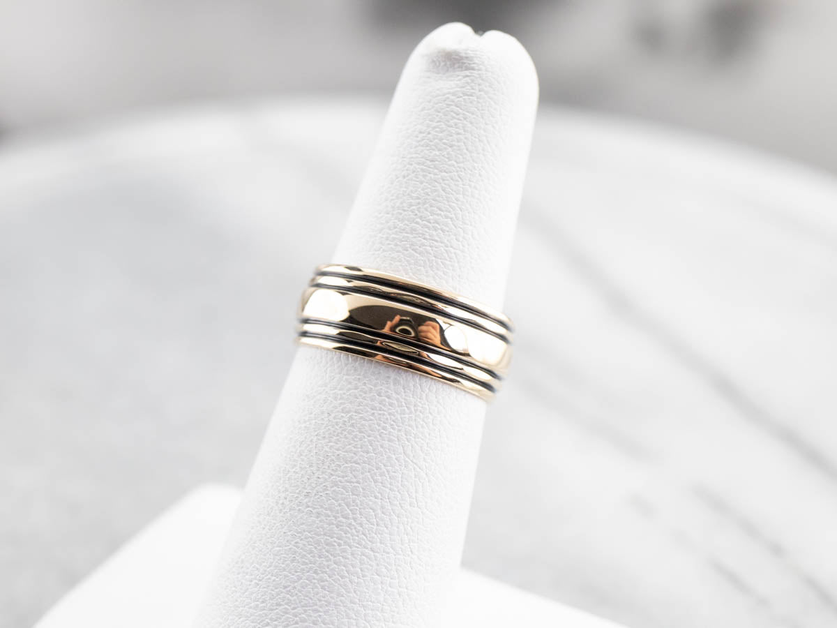 Striped Gold Wedding Band Ring