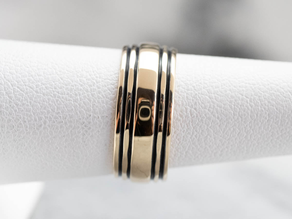 Striped Gold Wedding Band Ring