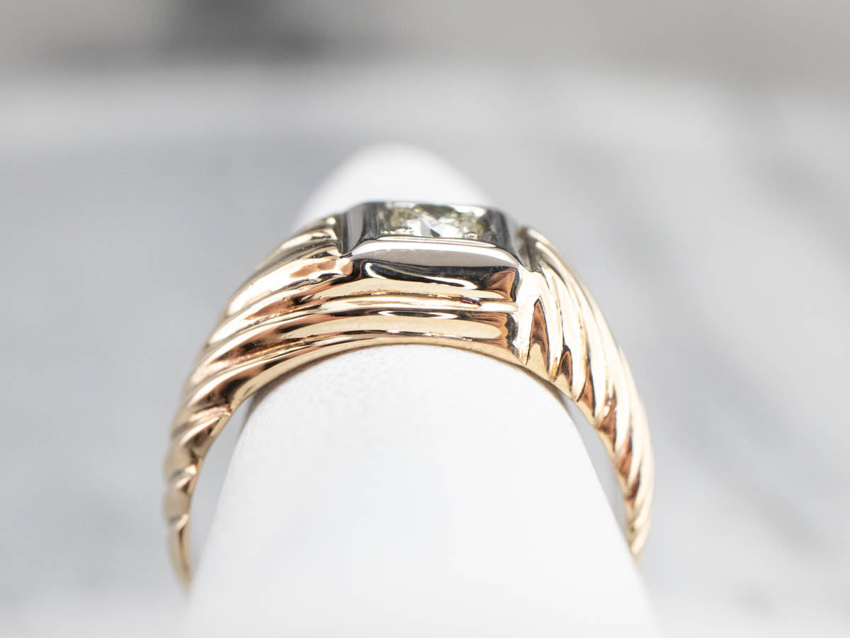 Vintage Diamond Men's Gold Statement Ring