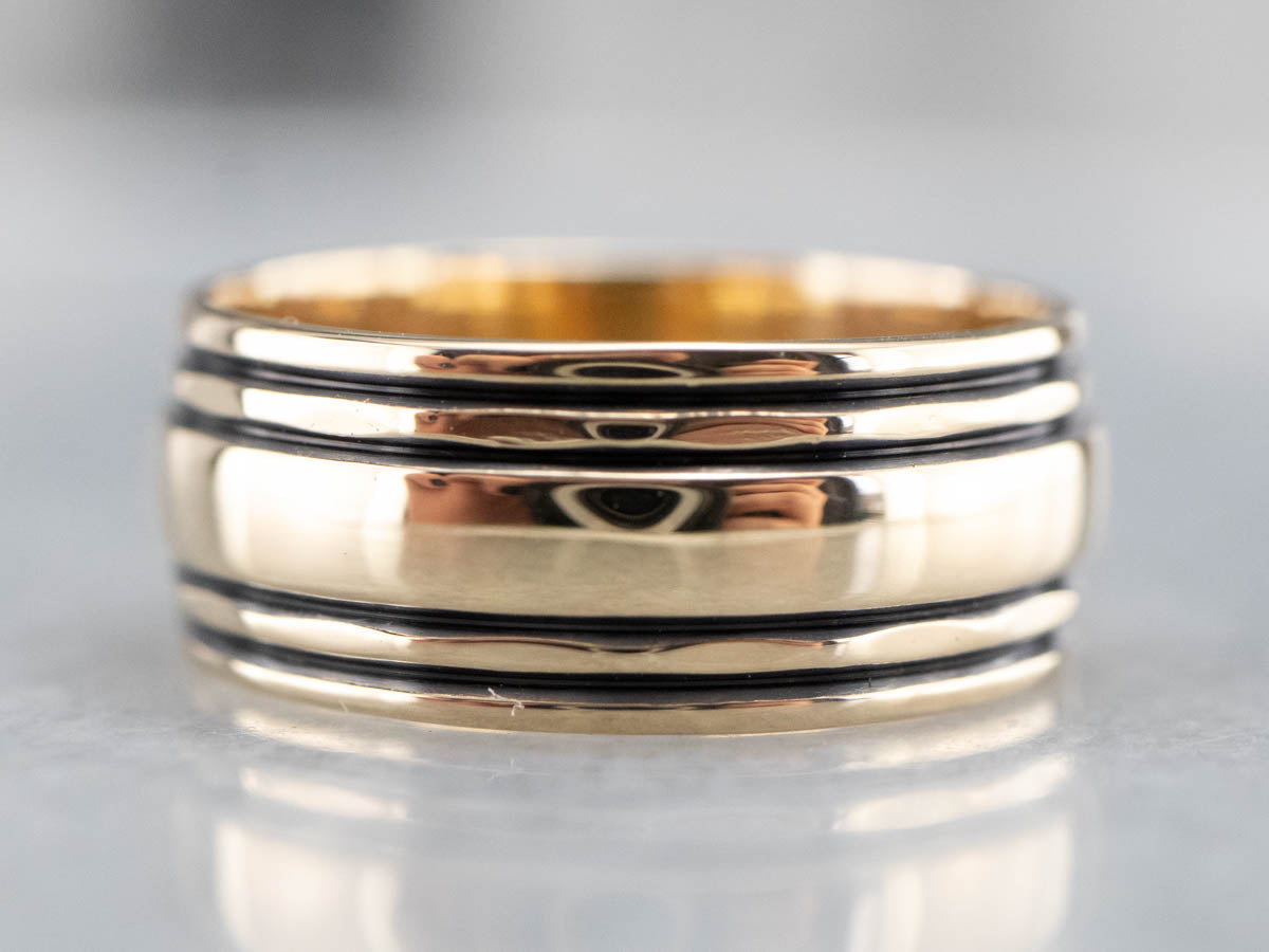 Striped Gold Wedding Band Ring