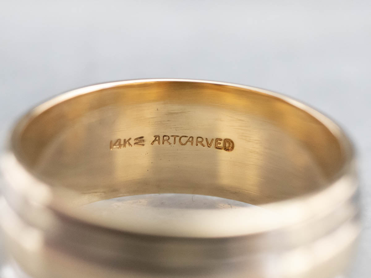 Striped Gold Wedding Band Ring