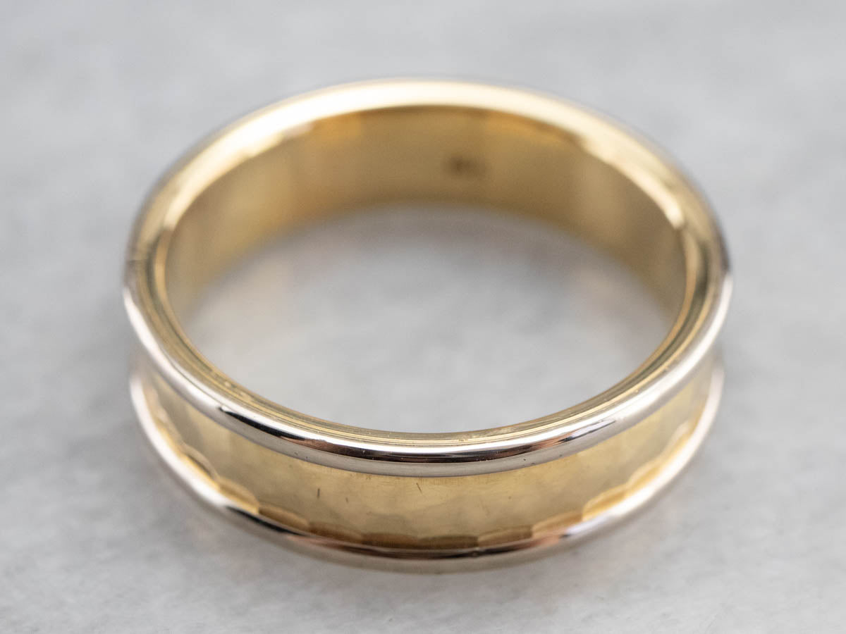 Two Toned Gold Hammered Band Ring
