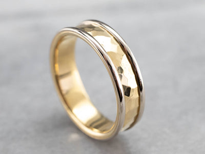 Two Toned Gold Hammered Band Ring