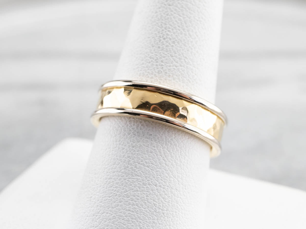 Two Toned Gold Hammered Band Ring