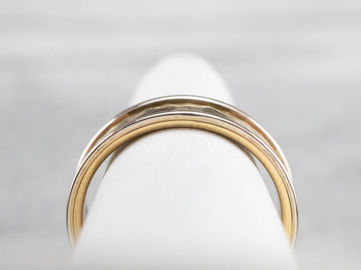 Two Toned Gold Hammered Band Ring