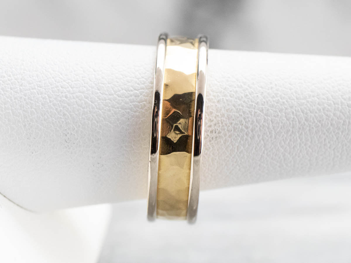 Two Toned Gold Hammered Band Ring