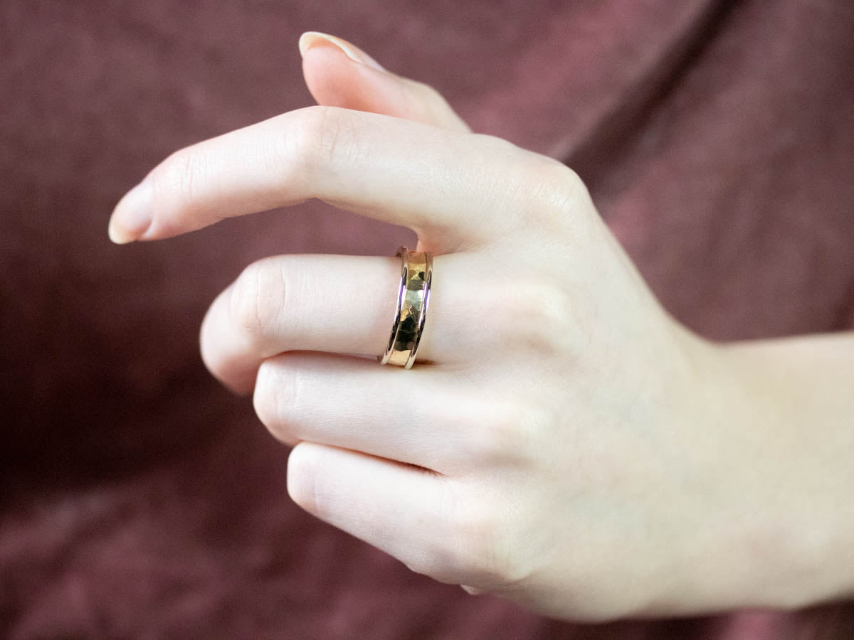 Two Toned Gold Hammered Band Ring
