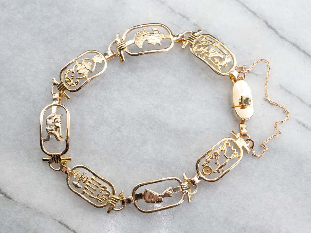 Egyptian Cartouche 18K Gold Link Bracelet