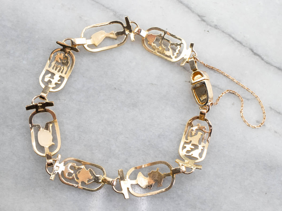 Egyptian Cartouche 18K Gold Link Bracelet
