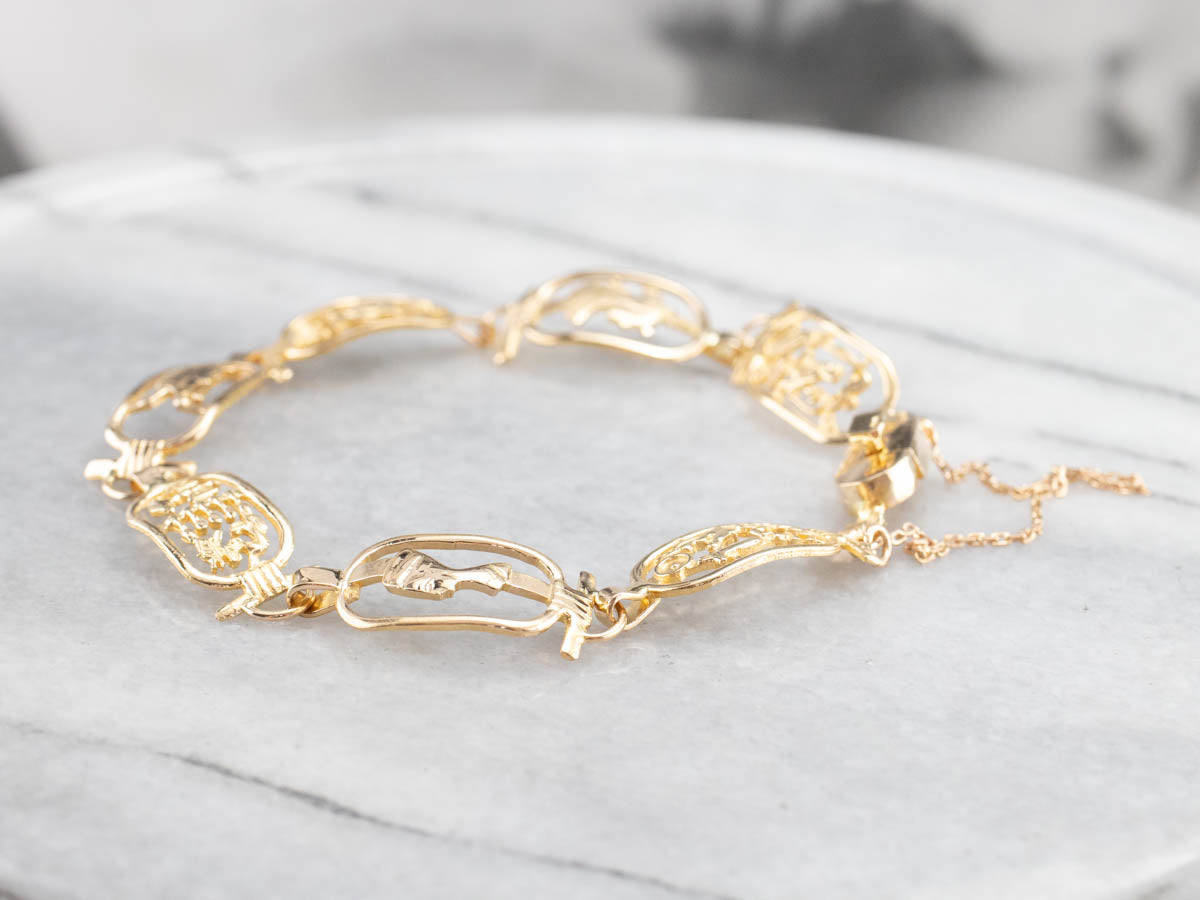 Egyptian Cartouche 18K Gold Link Bracelet