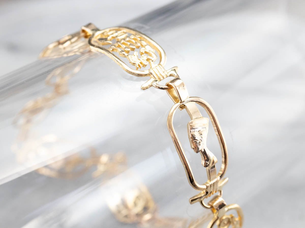 Egyptian Cartouche 18K Gold Link Bracelet