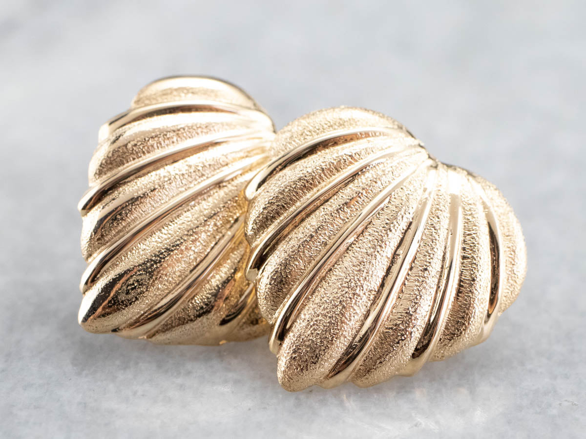 Vintage Textured Heart Gold Stud Earrings