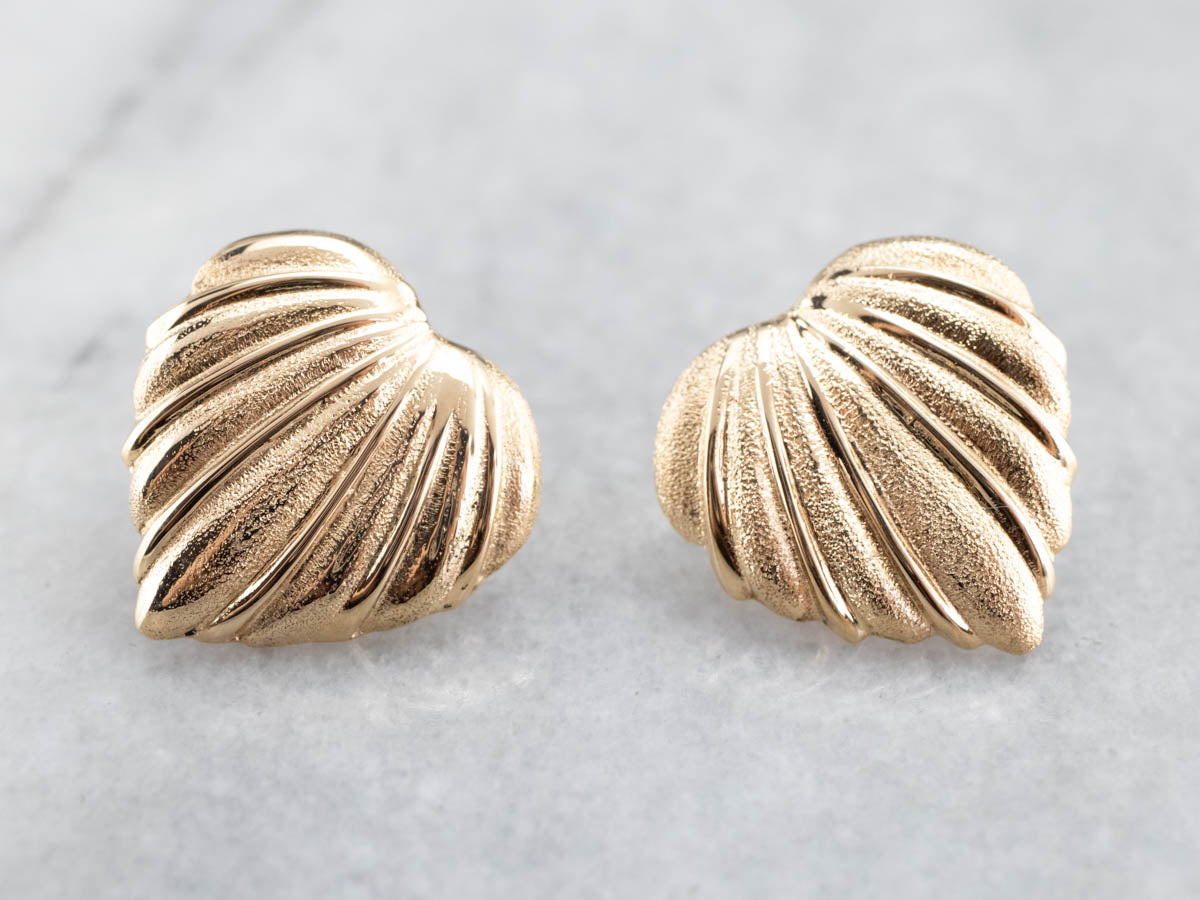 Vintage Textured Heart Gold Stud Earrings