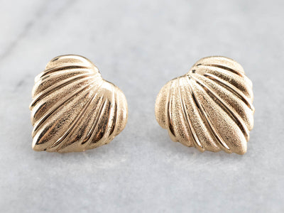 Vintage Textured Heart Gold Stud Earrings