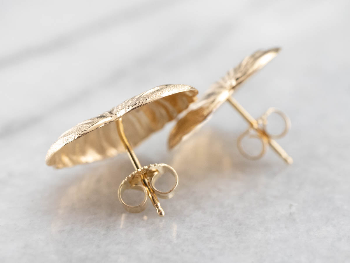 Vintage Textured Heart Gold Stud Earrings