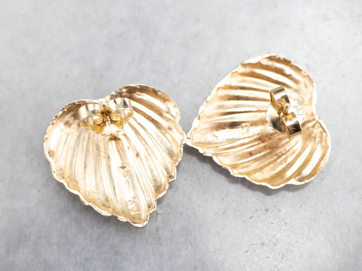Vintage Textured Heart Gold Stud Earrings