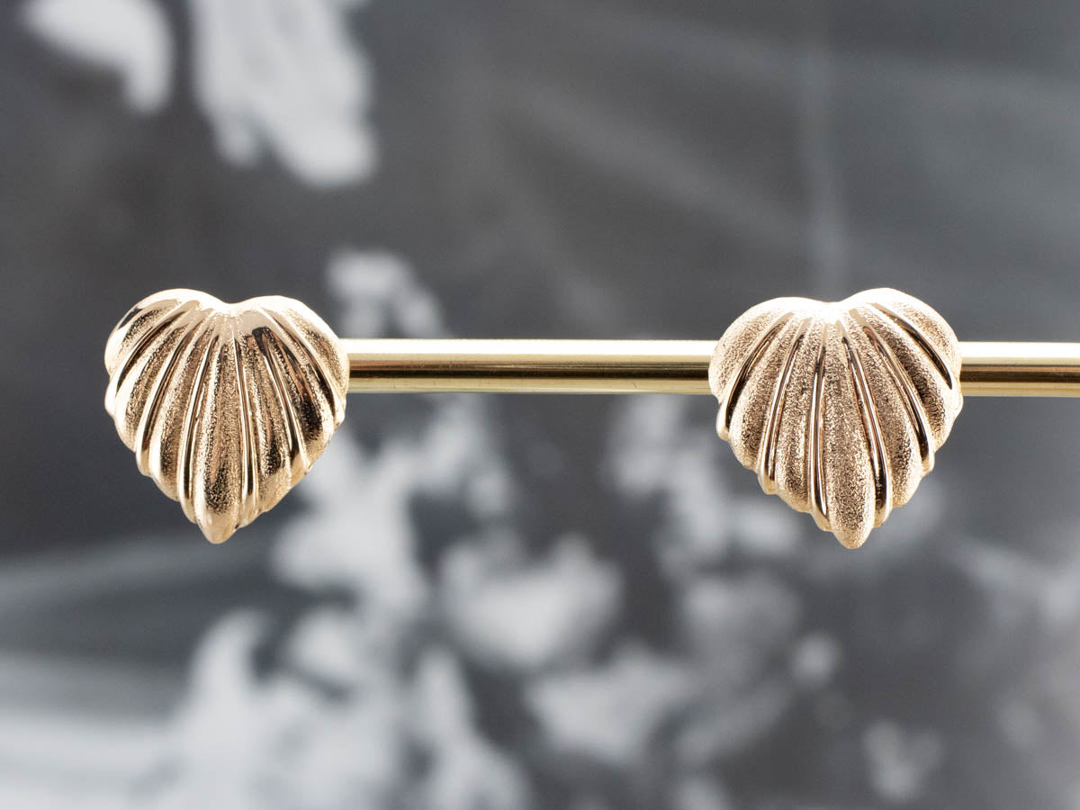 Vintage Textured Heart Gold Stud Earrings