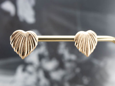 Vintage Textured Heart Gold Stud Earrings