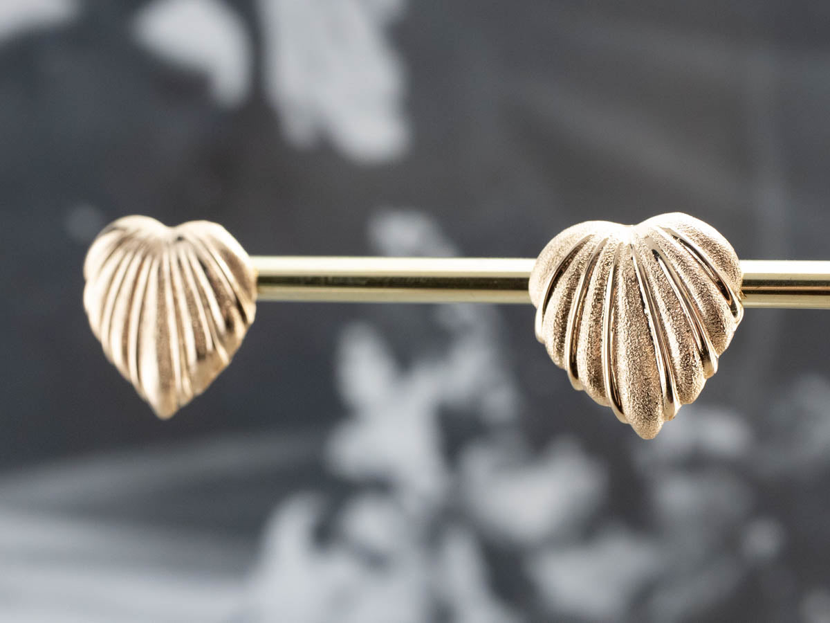 Vintage Textured Heart Gold Stud Earrings