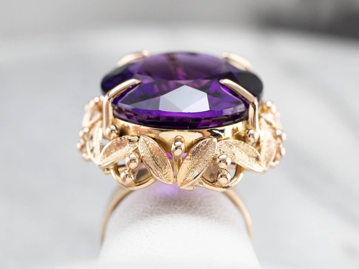 Botanical Amethyst Gold Statement Ring