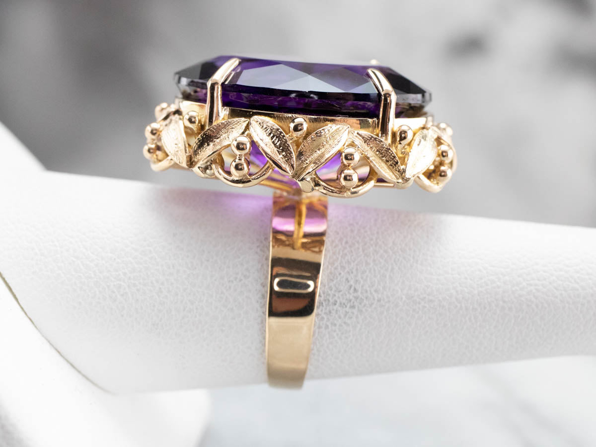 Botanical Amethyst Gold Statement Ring