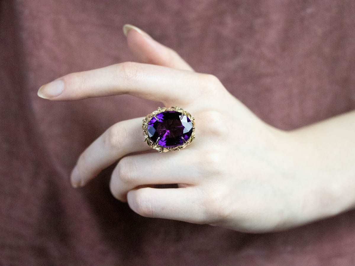 Botanical Amethyst Gold Statement Ring