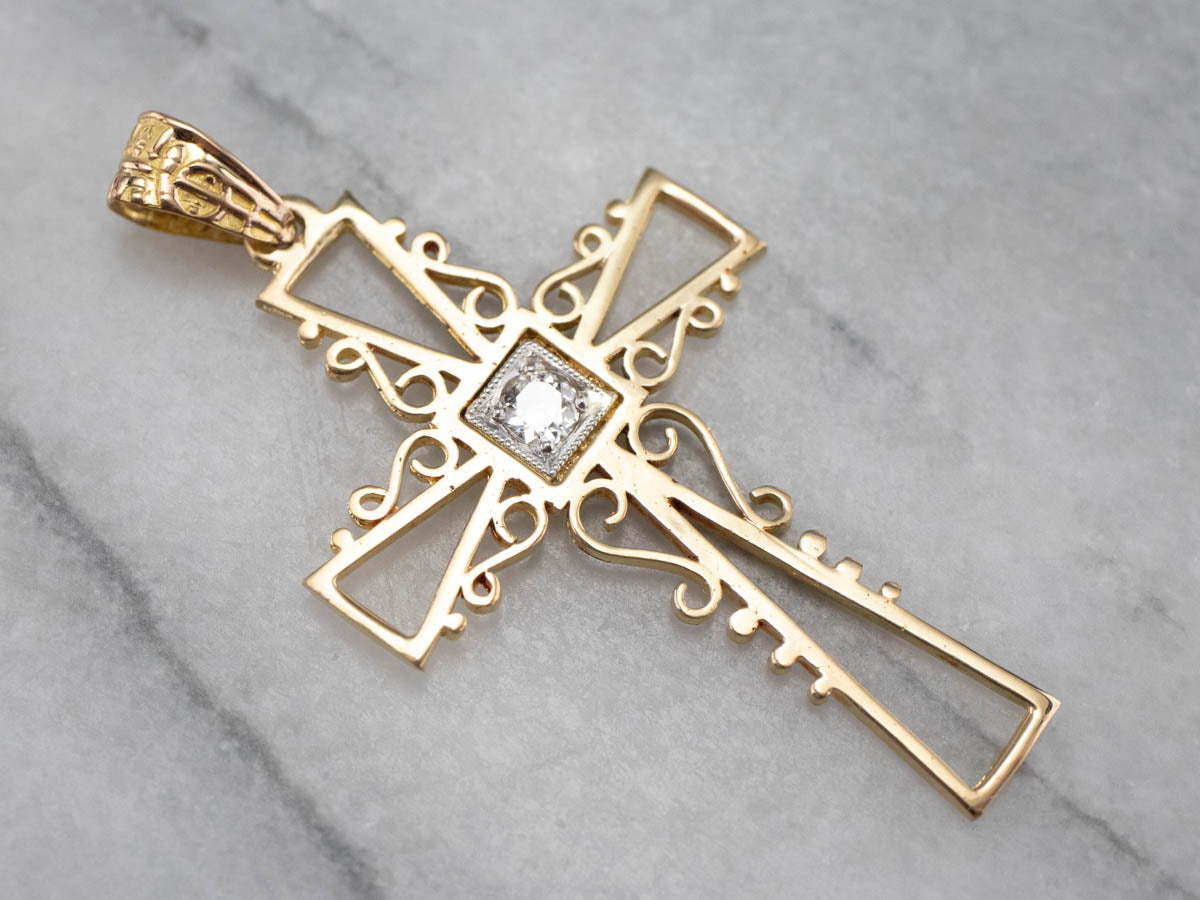 Diamond Gold Filigree Cross Pendant