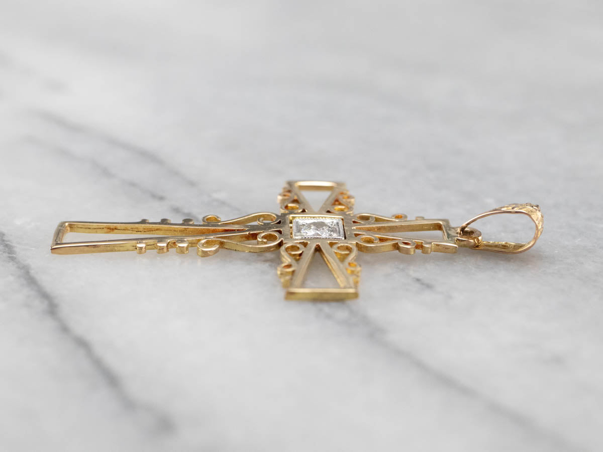 Diamond Gold Filigree Cross Pendant